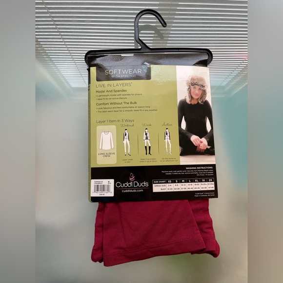 Cuddl Duds Softwear Long Sleeve Top in Burgundy - Picture 2 of 2